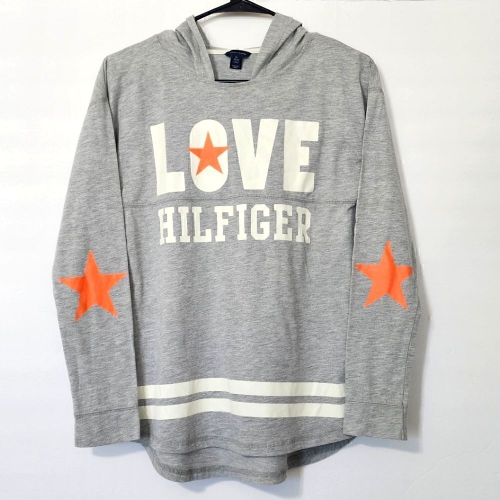 Girls Tommy Hilfiger XL/16 Hooded Long Sleeves Top Gray‎